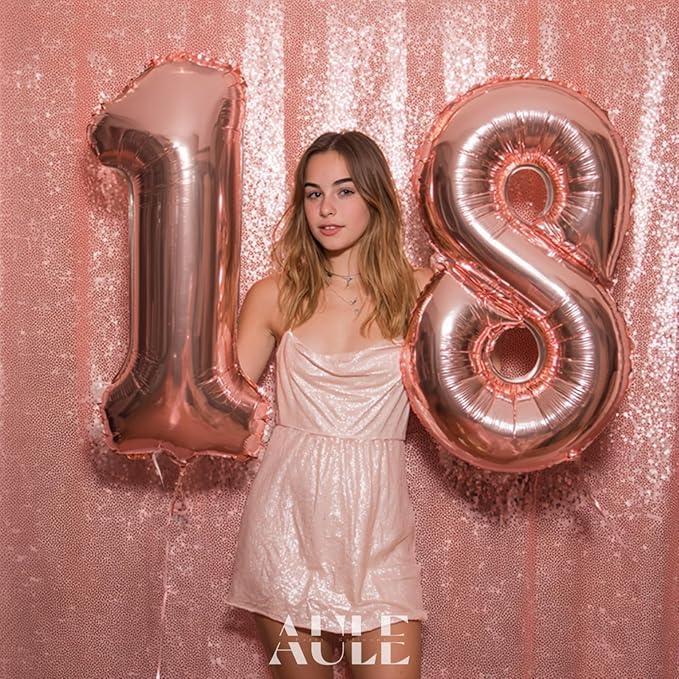 AULE 40 Inch Large 18 Number Balloons Rose Gold Big Foil Number Balloons Giant Helium Happy 18th Birthday Party Decorations for Women Huge Mylar 81 Anniversary Supplies