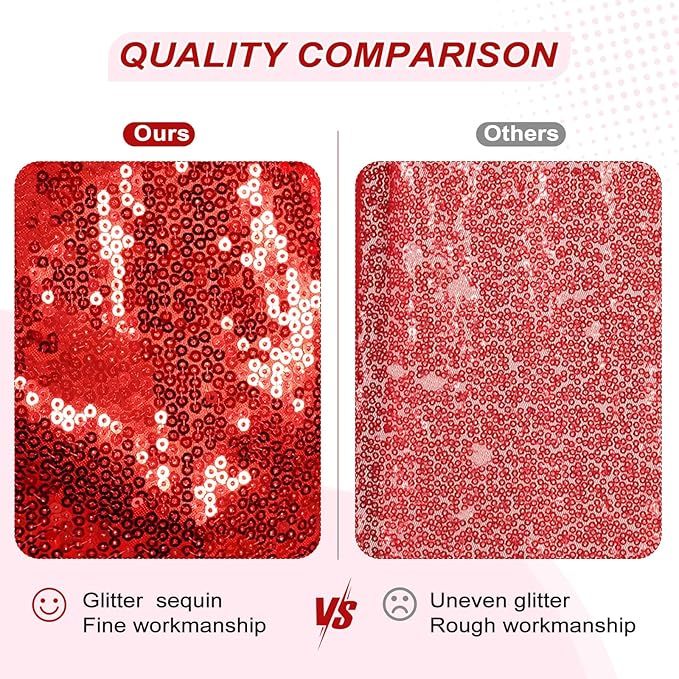 PartyDelight Red Sequin Backdrop 6x8ft - High Density 3mm Shimmer Sequin Background with 4-Inch Rod Pocket, Sparkly Photography Curtain for Birthday, Christmas, TikTok & Live Decor