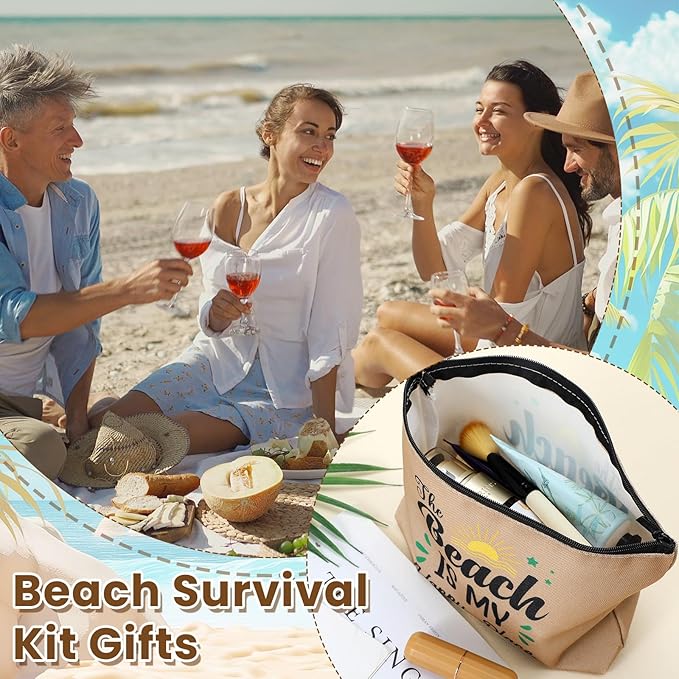 20 Pcs Bulk Beach Makeup Bags - Summer Beach Accessories Toiletry Cosmetic Pouch Zipper Bags, Cruise Travel Survival Kit Gifts Party Favors for Women Teens Clients Friends