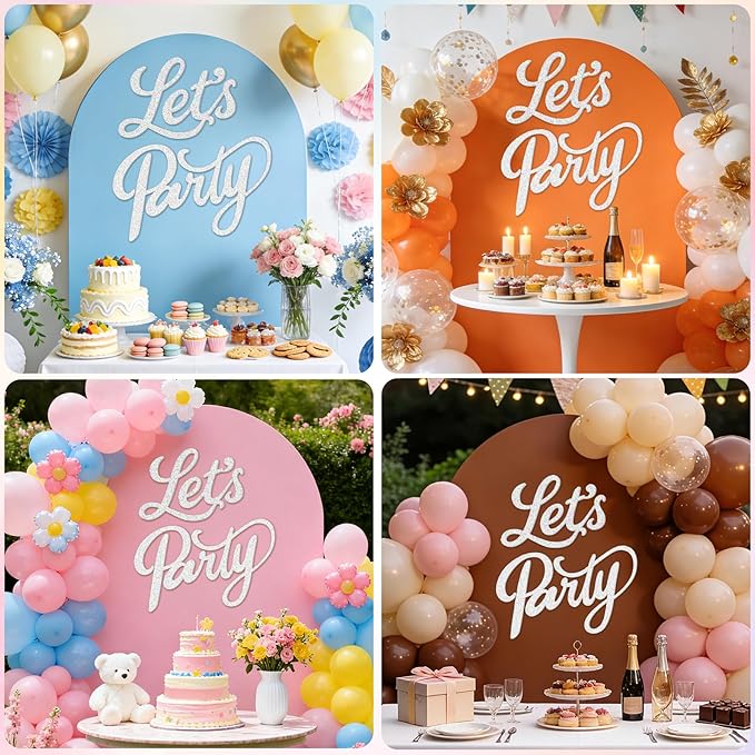 Babenest Let's Party Felt Sign, Flash White Reusable Glitter Letter Banner for Backdrop, Balloon Arch Decor, Party Supplies for Graduation, Birthday, Wedding, Bachelorette, Christmas, Home Bar, Man Cave Wall Decorations