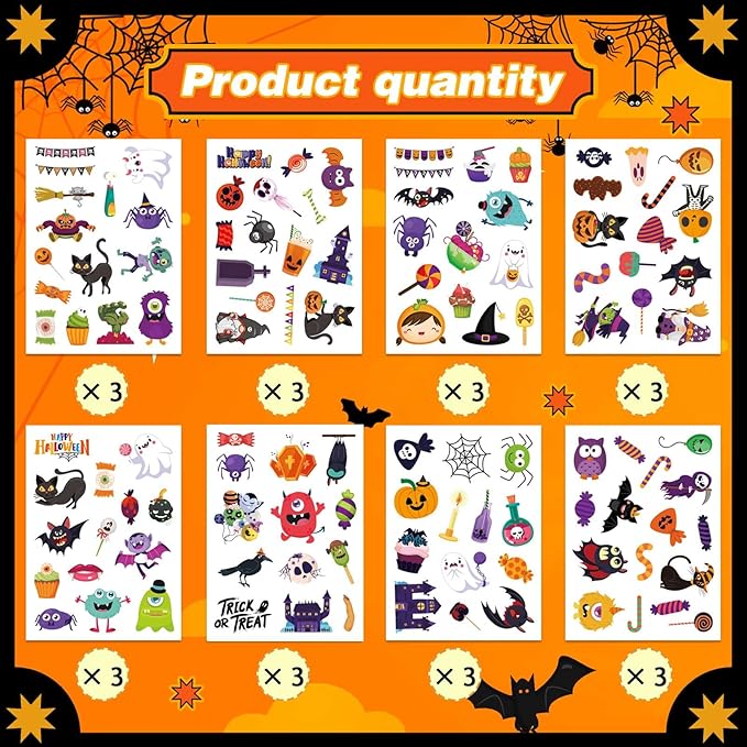 24 Sheets Halloween Stickers for Kids - Non-Repeating, Happy Halloween Cute Stickers for Goodie Bags & Party Favors