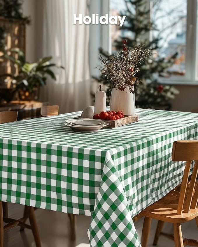 Pureegg Plastic Table Cloth Disposable 8 Pack, 54 x 108 Inch Table Cloths, Easter Party, Picnic, Wedding, Decorative Tablecloths, Rectangle, Baby Blue Plastic Cover, Leakproof & Sturdy, Green Plaid