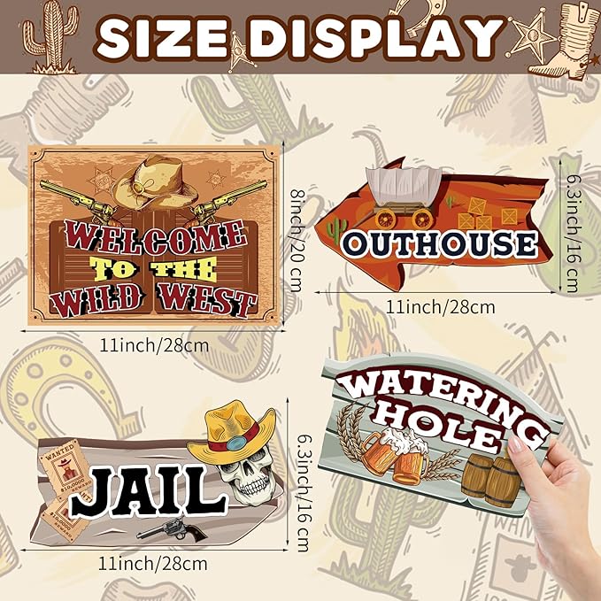 Hooqict Western Birthday Party Decorations 20 Pieces Cowboy Themed Party Signs Welcome To The Wild West Cutouts for Classroom Country Party Supplies
