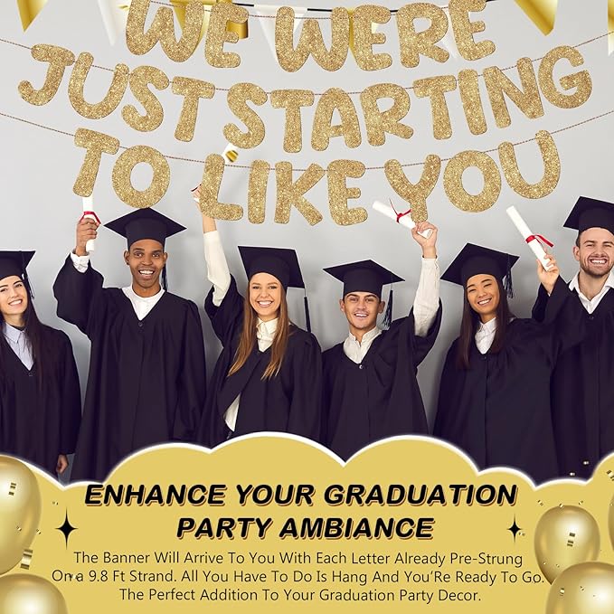 Fulmoon We Were Just Starting to Like You Banner Going Away Party Retirement Sign Farewell Decorations Good Luck Goodbye Moving Graduation Party Supplies and Gifts(Champagne Gold)