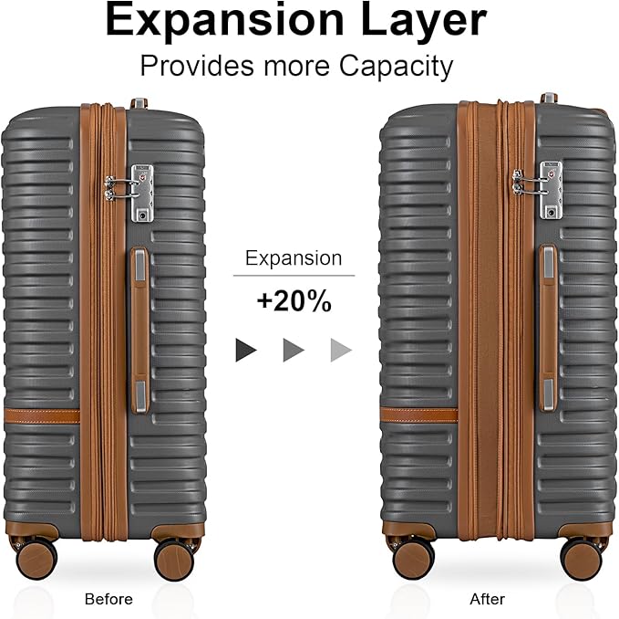 Joyway Carry on 20Inch &24 Inch Checked Luggage Set, 2-Piece Expandable Suitecase Set with Spinner Wheel, Hard Shell Suitcase with TSA Lock(Grey)