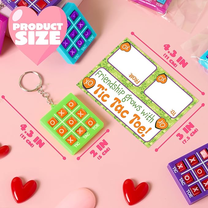 JOYIN 28 Pcs Valentine's Day Tic-tac-Toe Keychains with Bags & Tags, Plastic Tic Tac Toe Game Favors with 4 Colors, Valentines Day Gifts Card for Kids Boys Girls Classroom Prize Goodie Bag Stuffers