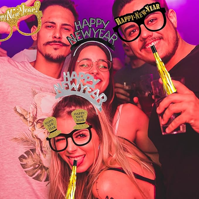 39 Pieces New Years Eve Party Supplies 2026,Happy New Year Headband Tiara, New Year Glasses 2026
