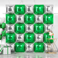 NISOCY 25PCS Green Silver Square Foil Balloons Wall Backdrop Double Sided Silver Green Balloons Arch Kit for Birthday Anniversary Graduation Forest Baby Bridal Shower Kids Party Decorations