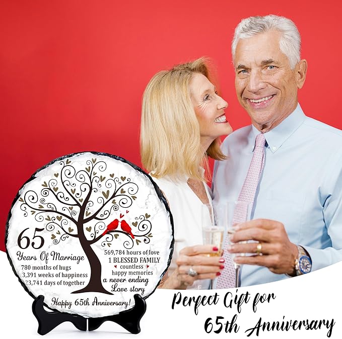 Blue Sapphire Couple Slate Plate – 65th Wedding Gifts for Parents & Couples – Unique 65th Anniversary Wedding Gift Ideas – 65 Years of Marriage Decoration, Plaque, Keepsake