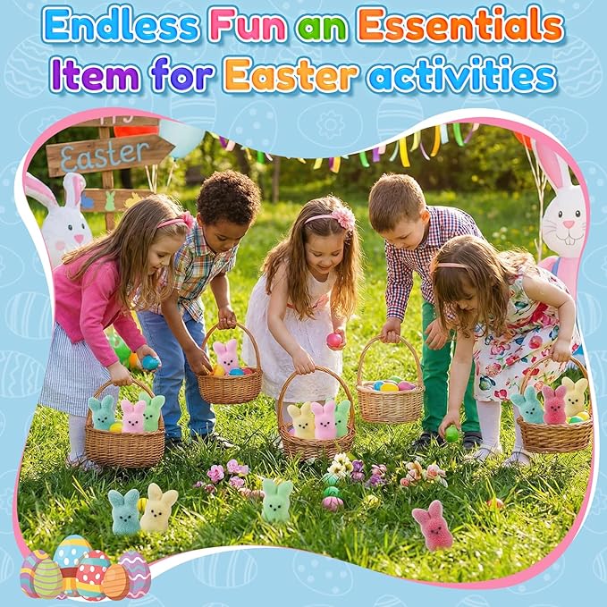 24Pack Mini Flocked Bunny for Easter Basket Stuffers, Easter Egg Fillers for Kids, Easter Gifts for Children, Easter Toys Party Favors & Decor