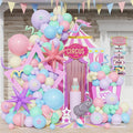 Carnival Circus Pastel Balloon Arch Garland Kit, 143pcs Macaron Pink Purple Blue Green Yellow Balloons Explosion Star Foil Balloons for Carnival Theme Birthday Party Baby Shower Decorations