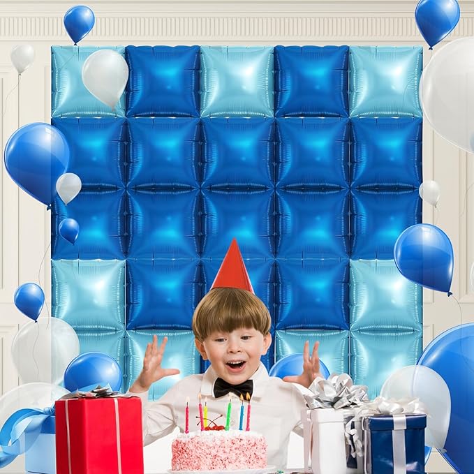 50 PCS Blue Balloon Arch Kit Wall, 19 Inches Metallic Navy and Pearl Blue Double Sided Square Foil Balloons Backdrop Tunnel Arch Kit for Birthday Boy Baby Shower Bachelorette Party Decoration