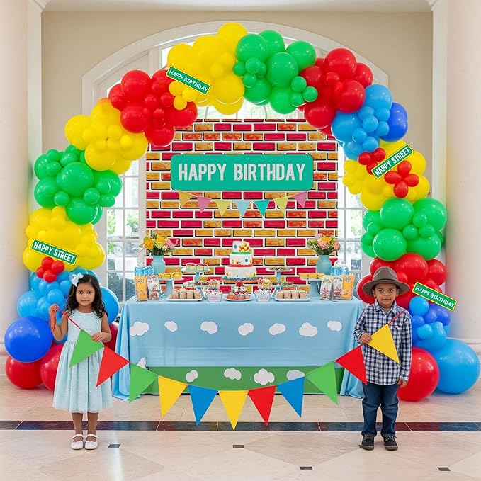 Sesame Friends Birthday Party Supplies Party Decorations Set Include Banner Backdrop red blue Balloon Garland Arch Kit stickerfor Boys Girls Sesame Theme Party kid birthday supplies