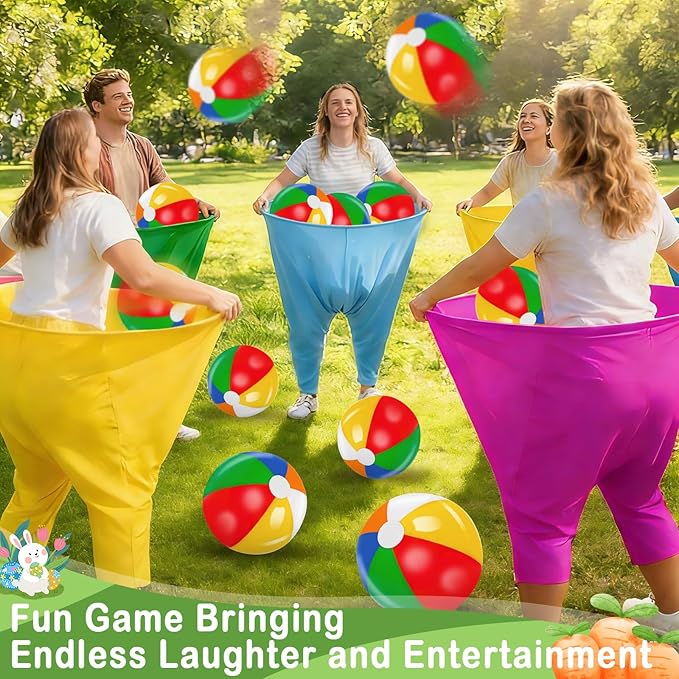 11 PCS Granny Pants Yard Game Easter Games Set, Oversized Blue & Yellow Pants With 8 Colorful Bouncy Balls & 1 Air Pump, Outdoor Tossing Games For Adults Family Easter Carnival Party Reunion Gathering