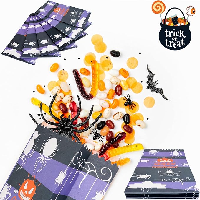 PQZYJJ 62 Pack Halloween Treat Bags With 72pcs Stickers - Trick or Treat Goodie Gift Bags for Kids Party Favor