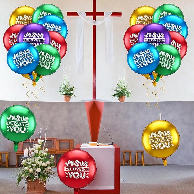 Outus 15 Pcs 18 Inch Jesus Loves You Foil Balloon Christian Religious Jesus Big Colorful Balloon Party Decor for He Is Risen Party Decor Favor Cross Church Event Birthday Sunday School Supplies