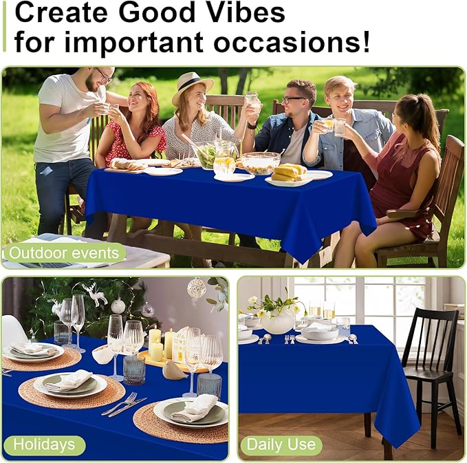 QIKSION Royal Blue Plastic Table Cloth Disposable 12 Pack, 54 x 108 Inch Tablecloths for Party, Graduation, Patriotic, Veterans Day Decorations, Dark Blue Rectangle Table Cover