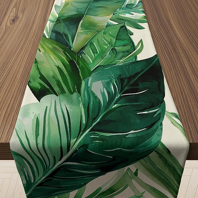 Luau Party Decorations - Palm Leaves Table Runner | Hawaiian Theme Party Decorations for Summer - Tropical Beach Backdrop Decor Birthday Party Supplies Favors for Home Kitchen Dining