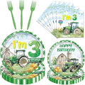 Rakuto Tractor Birthday Party Decorations, 96PCS Tractor 3rd Birthday Disposable Paper Plates and Napkins Decorations, Farmer Themed 3 Years Old Tractor Decor Supplies Serve 24