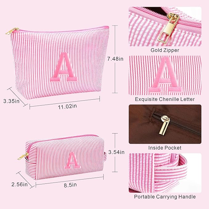 Travel Makeup Bag Organizer - Travel Essentials Toiletry Bag for Women, Initial Travel Toiletry Bag with Zipper | Preppy Stuff Birthday Gifts for Women Mom Daughter, Purple Letter G