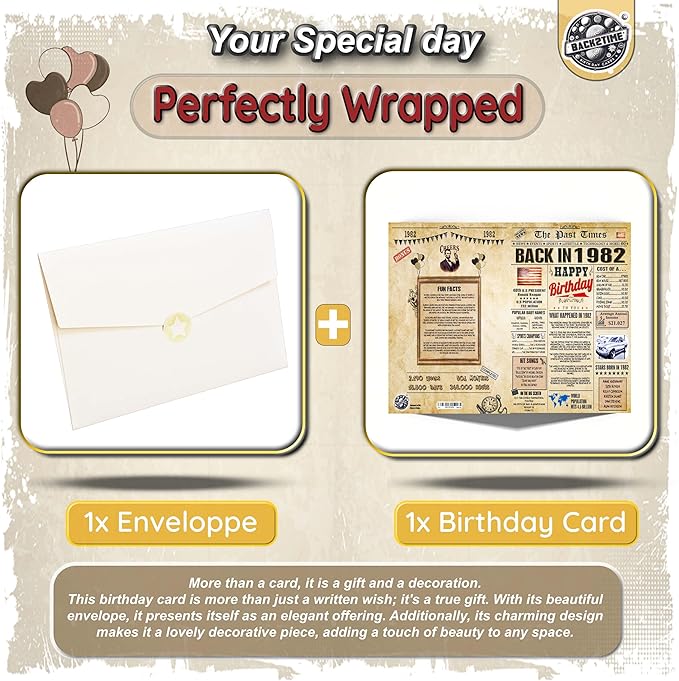 44th Birthday Card for Women Men - Back In 1982 Newspaper - 44 th Happy BIRTHDAY card - 44 birthday gift for Her Him - JUMBO size - 44th birthday decorations Dad Mom - Best gifts for 44 year old