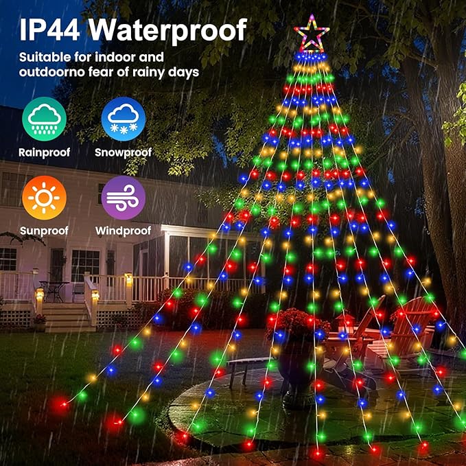 Christmas Decorations Outdoor,11.5 ft 317 LED Star Christmas Tree Lights,8 Memory Lighting Modes&Timer Star Light for Yard,Wedding,Party, Decorations(Multicolor)