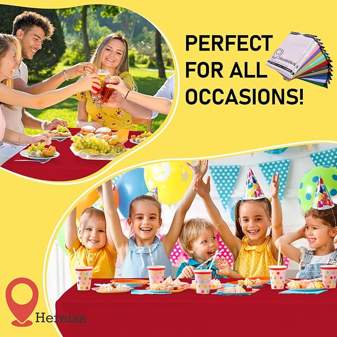 Red Plastic Tablecloths 2 Pack Ruby Disposable Table Covers 54 x 108 Inch Bridal Party Tablecovers PEVA Table Cloths for BBQ Picnic Birthday Wedding Banquet Parties 8 ft Rectangle Table Use