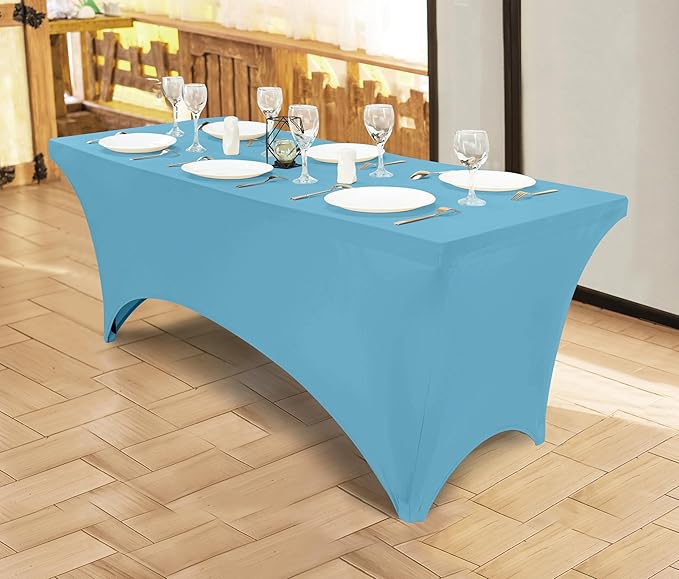 Utopia Kitchen Spandex Tablecloth 1 Pack [6FT, Blue Mist] Tight, Fitted, Washable and Wrinkle Resistant Stretch Rectangular Patio Table Cover for Event, Wedding, Banquet & Parties [72Lx30Wx30H Inch]