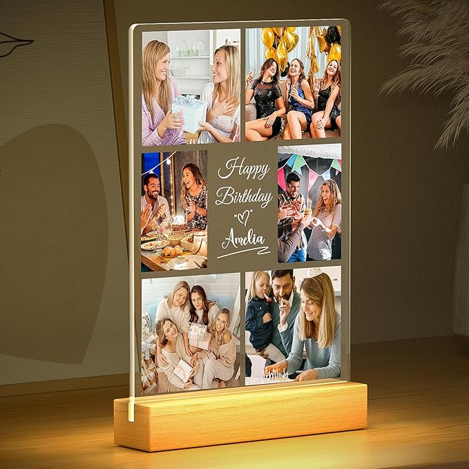 Custom Picture Frames with Photo, Personalized Picture Frame with Night Light, Custom Photo Frame, Customized Best Friend Photo Gifts, Personalized Birthday Gifts for Women Friends Her Him