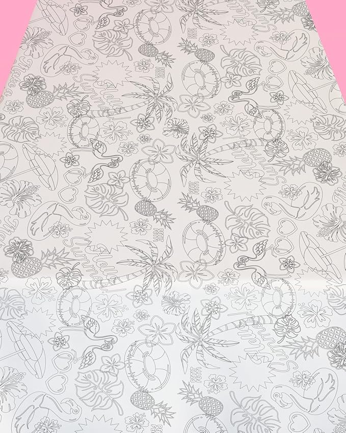 xo, Fetti Pool Party Paper Coloring Tablecloth - 9' x 4.5' | Summer Tablescape, Palm Tree Dinner Party Setting, Kids Birthday Decoration, Cute Tablecover, Beach Table DIY