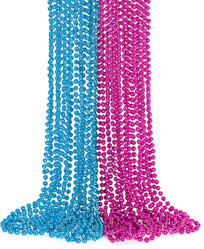 Gender Reveal Beads Decorations, 12PCS Pink Blue Gender Reveal Necklaces, 33" Round Beads Necklace Baby Gender Reveal Ideas, unisex adult Gender Reveal Party Accessories Sets Celebrations Decorations