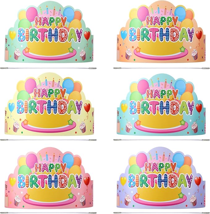 Yunsailing 36 Pcs Happy Birthday Crowns for Kids Paper Birthday Hat Crowns for Classroom Gifts Kids' Party(Macaron Color)