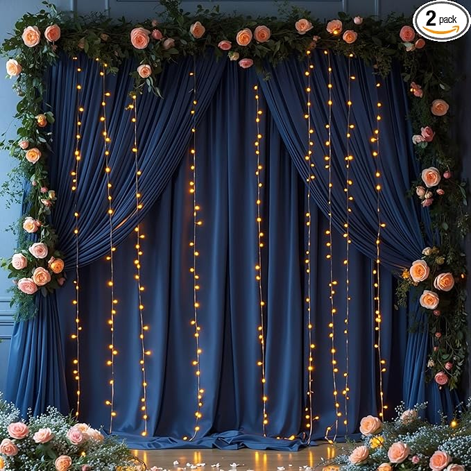 Navy Blue Backdrop Curtains with Lights for Parties,10x10FT Wrinkle Free Wedding Photo Backdrop Curtains for Baby Shower Birthday Graduations Home Party Decorations-5ft x 10ft