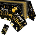 Tudomro 3 Pcs Happy Birthday Tablecloths Happy Birthday Party Decorations Plastic Table Cover Rectangular Cloths for Women Men Baby Shower Party Supplies, 108 x 54 Inch (Black Gold)