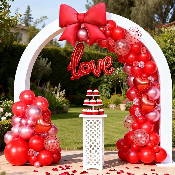 Red Balloons Arch Kit, Metallic Red Pearl Balloon Valentine Garland Arch, Heart Confetti Balloons Bow Heart Love Foil Balloon For Valentine's Day Birthday Baby Shower Party Wedding Engagement Decor