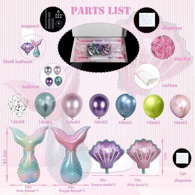 Mermaid Table Decoration Balloon Holder Kit 4 Sets with 2 Shell Foil Balloons and 2 Mermaid Tail Foil Balloons 24 Latex Balloons for MermaidBalloon Centerpiece Stand Birthday Party Decorations