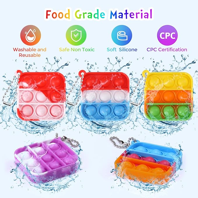 Kids Party Favors Fidget Toys Bulk 30 Pack Mini Pop Fidget Keychain Its Birthday Party Favors for Kids 4-8,8-12 Small Classroom Prizes It Student Gifts for Students Easter Basket Stuffers for Kids