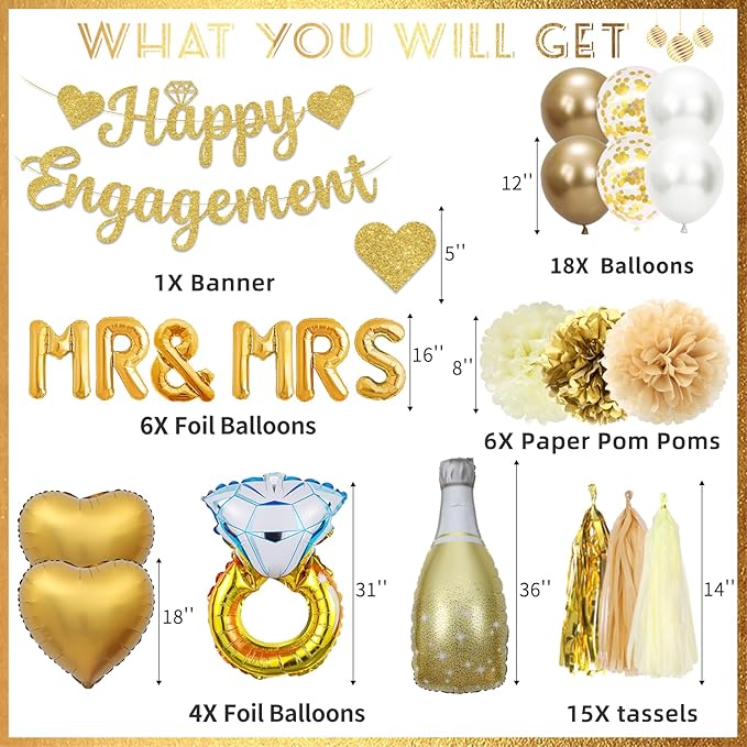 Gold Engagement Party Decorations Just Engaged Decorations Happy Engagement Banner Married Decorations Congratulations Wedding Bachelorette Party Decorations