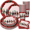 Whaline 96Pcs Derby Day Party Tableware Set with Paper Plates Napkins Cups Horsing Racing Derby Party Disposable Dinnerware Set for Horse Race Party Table Decor