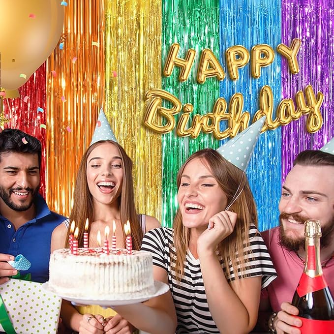 Rainbow Fringe Curtain Party Streamers 4Pack 3.3 x 8.3 Ft Foil Fringe Backdrop Curtains for Birthday Wedding Bridal Baby Shower Holiday Tinsel Streamers Rainbow Party Decorations Door Streamer
