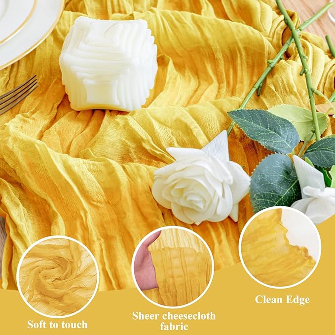 Wokceer Cheesecloth Table Runner 3Pack 10FT Gold Christmas Gauze Cheese Cloth Table Runner for Party Easter Rustic Sheer Table Runners for Baby Bridal Shower Wedding Table Decor