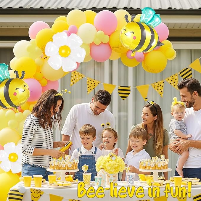 Spring Bee Balloons Garland Arch Kit Yellow white pastel pink green balloons with bee daisy balloonsfor What Will it Bee Gender Reveal Baby Shower Honey Bee Birthday decorations