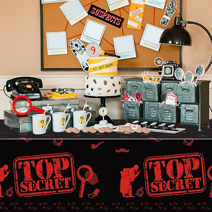 K1tpde 3PCS Spy Party Tablecloths for Kids Birthday Secret Agent Theme Table Covers Spy Plastic Table Cloth Secret Themed Party Decorations for Boys