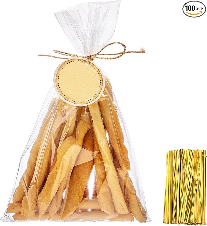 Yotelab Cellophane Bags, 6x12 Inches Clear Cellophane Treat Bags With Twist Ties, 100 PCS