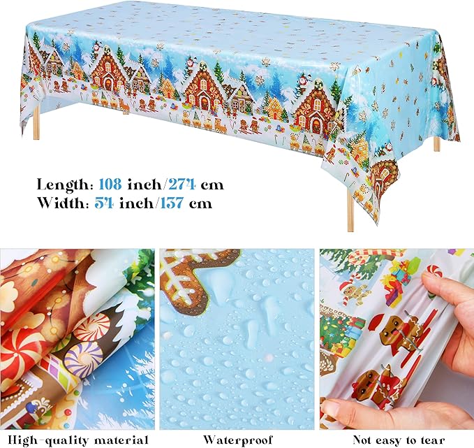 durony 194 Pieces Gingerbread Christmas Tableware Set Party Supplies Includes Paper Plates Napkins Cups Straw Plastic Tablecloth Knife Fork Spoon Serve 24 Guests for Xmas Holiday Party Decorations