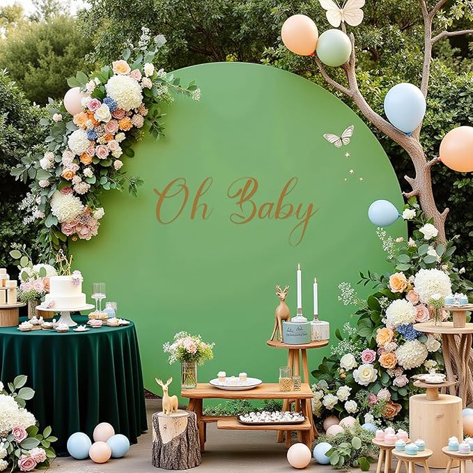 Gallety 7.2FT Sage Green Round Backdrop Cover with Size Adjuster & 4 Metal Clips, Universal Fit for 5ft-7.2ft Circle Stand, Polyester Fabric Arch Backdrop Cover for Wedding, Birthday Party Decor