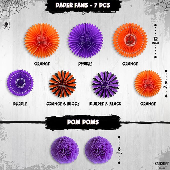KatchOn, Halloween Birthday Party Decorations Set - Pack of 31 | Halloween Happy Birthday Banner, Honeycomb Balls, Paper Fans, Hanging Swirls Garland for Indoor Decor | Happy Brithday decorations