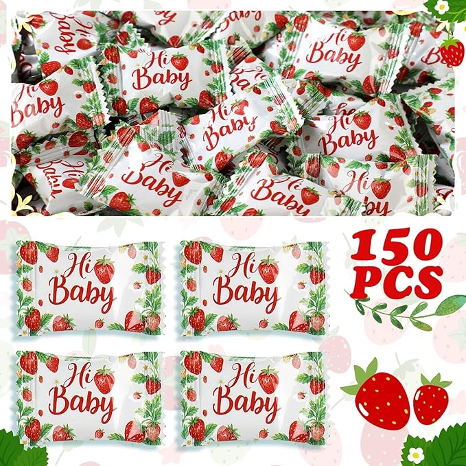 Naucoos Strawberry Baby Shower Candy - 26.5 oz. Bag - 150 Individually Wrapped Hard to Soft Mints It's a Girl Red Candy for Baby Shower Gender Reveal Party Favors Recovery Goodie Bags