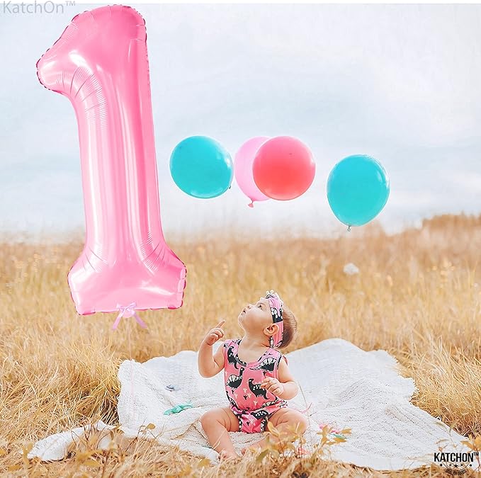 KatchOn, Light Pink 1 Balloon Number - 40 Inch | Number 1 Balloons for 1st Birthday Party | Pink Number Balloons, First Birthday Decorations For Girl | 1 Balloon for Happy Anniversary Decorations