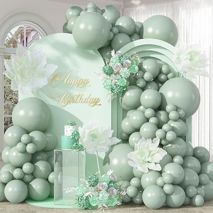 Dusty Green Balloons Arch 103pcs Light Olive Sage Green Balloons Garland Different Sizes Retro Haze Fog Balloon Helium Latex Balloon Boho Birthday Party Decoration Jungle Safari Bridal Baby Shower